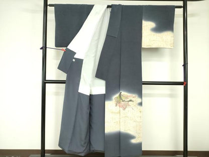平和屋着物▼友禅師・京の名工・伝統工芸士・樽本伊勢蔵　訪問着　鹿　シカ　平安人物文　暈し染め　金銀彩　正絹　逸品　DABF3384op