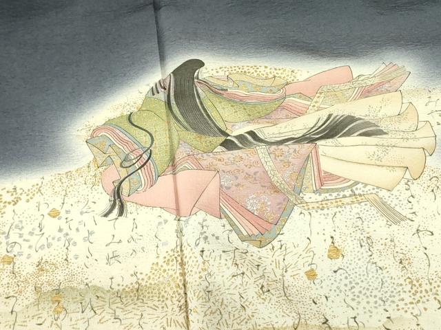 平和屋着物▼友禅師・京の名工・伝統工芸士・樽本伊勢蔵　訪問着　鹿　シカ　平安人物文　暈し染め　金銀彩　正絹　逸品　DABF3384op
