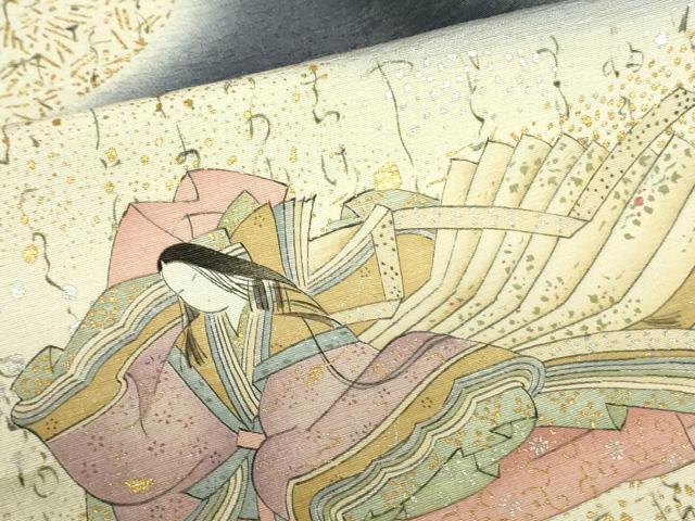 平和屋着物▼友禅師・京の名工・伝統工芸士・樽本伊勢蔵　訪問着　鹿　シカ　平安人物文　暈し染め　金銀彩　正絹　逸品　DABF3384op