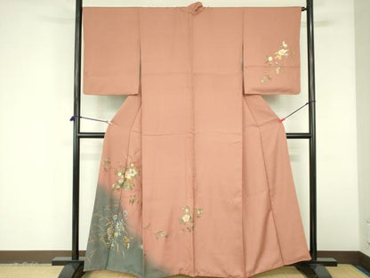 平和屋着物▼訪問着　飾花文　暈し染め　金銀彩　正絹　逸品　DABF3385op