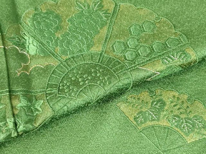 平和屋着物▼中国三大刺繍　スワトウ刺繍　汕頭刺繍　相良刺繍　総刺繍　色留訪問着　駒刺繍　扇面花文　銀糸　正絹　逸品　DABF3388op