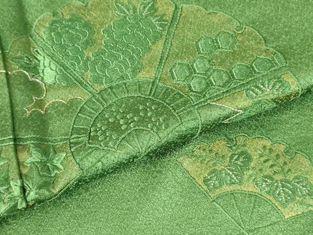 平和屋着物▼中国三大刺繍　スワトウ刺繍　汕頭刺繍　相良刺繍　総刺繍　色留訪問着　駒刺繍　扇面花文　銀糸　正絹　逸品　DABF3388op