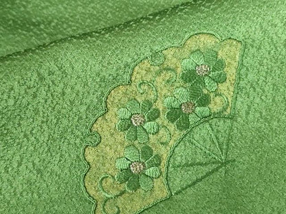 平和屋着物▼中国三大刺繍　スワトウ刺繍　汕頭刺繍　相良刺繍　総刺繍　色留訪問着　駒刺繍　扇面花文　銀糸　正絹　逸品　DABF3388op