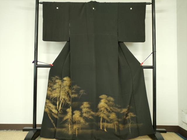 平和屋着物▼豪華黒留袖　松葉文　金彩　正絹　逸品　DABF3389op