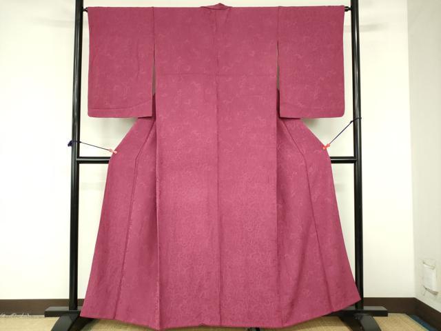 平和屋着物▼上質な色無地　文字地紋　濃い今様色　正絹　逸品　DABF3394op
