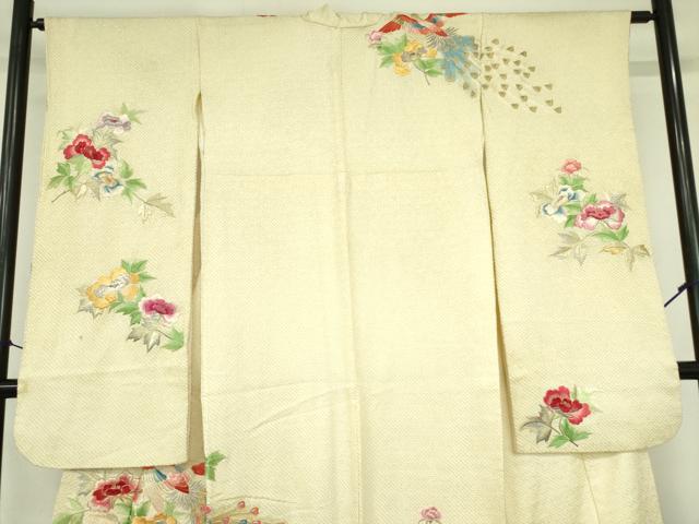 平和屋着物▼豪華振袖　駒刺繍　総刺繍　絞り　孔雀花文　金銀糸　正絹　逸品　DABF3398op