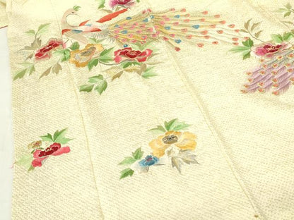 平和屋着物▼豪華振袖　駒刺繍　総刺繍　絞り　孔雀花文　金銀糸　正絹　逸品　DABF3398op