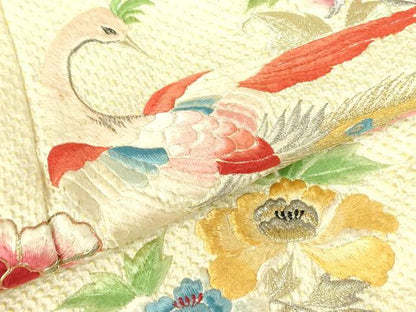 平和屋着物▼豪華振袖　駒刺繍　総刺繍　絞り　孔雀花文　金銀糸　正絹　逸品　DABF3398op