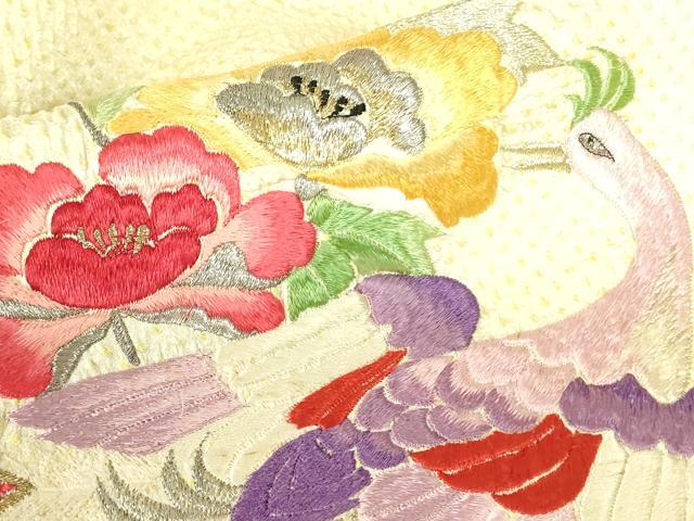 平和屋着物▼豪華振袖　駒刺繍　総刺繍　絞り　孔雀花文　金銀糸　正絹　逸品　DABF3398op