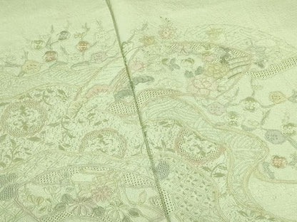平和屋着物▼中国三大刺繍　スワトウ刺繍　汕頭刺繍　総刺繍　訪問着　地紙花文　正絹　逸品　DABF3400op