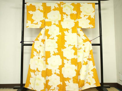 平和屋着物▼上質な小紋　地紋起こし　牡丹　正絹　逸品　DABF3401op