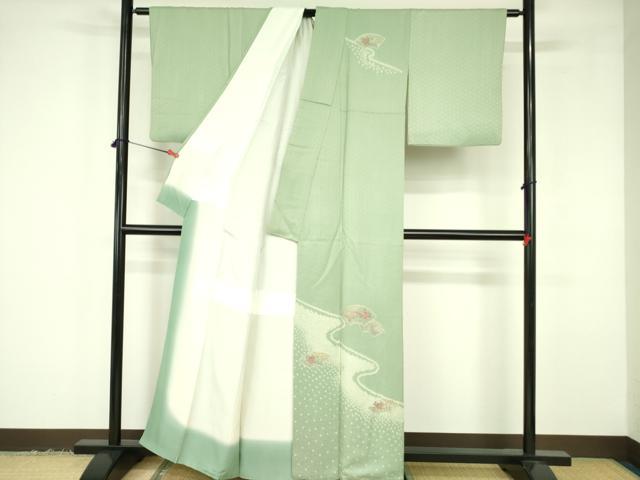 平和屋着物▼中国三大刺繍　スワトウ刺繍　汕頭刺繍　総刺繍　訪問着　絞り　地紙花文　金糸　正絹　逸品　DABF3407op