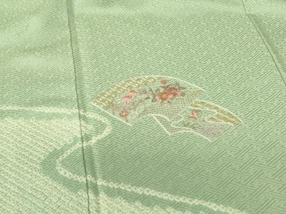 平和屋着物▼中国三大刺繍　スワトウ刺繍　汕頭刺繍　総刺繍　訪問着　絞り　地紙花文　金糸　正絹　逸品　DABF3407op