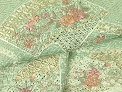 平和屋着物▼中国三大刺繍　スワトウ刺繍　汕頭刺繍　総刺繍　訪問着　絞り　地紙花文　金糸　正絹　逸品　DABF3407op