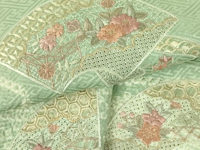 平和屋着物▼中国三大刺繍　スワトウ刺繍　汕頭刺繍　総刺繍　訪問着　絞り　地紙花文　金糸　正絹　逸品　DABF3407op