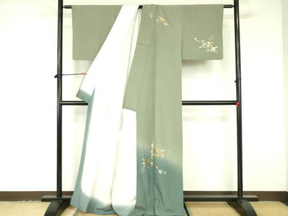 平和屋着物▼訪問着　螺鈿　枝花　暈し染め　金彩　正絹　逸品　DABF3415op