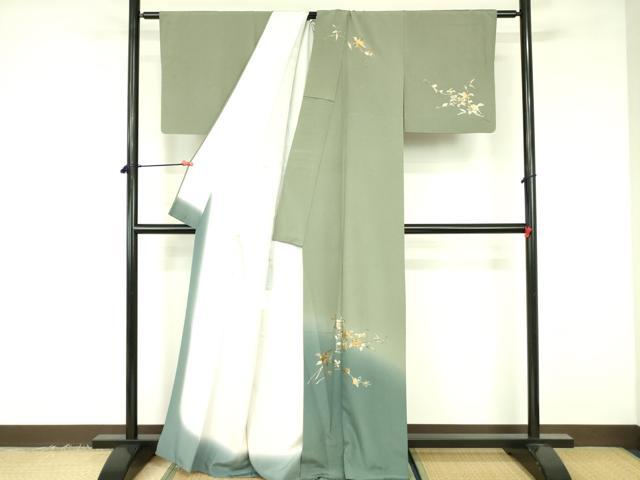 平和屋着物▼訪問着　螺鈿　枝花　暈し染め　金彩　正絹　逸品　DABF3415op