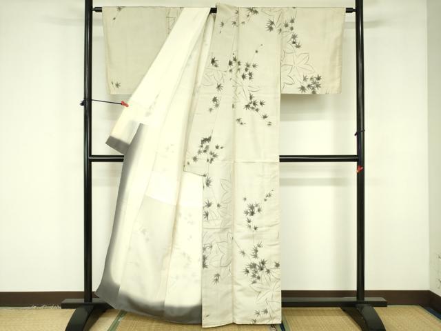 平和屋着物▼上質な紬　80亀甲　枝楓文　正絹　逸品　DABF3416op