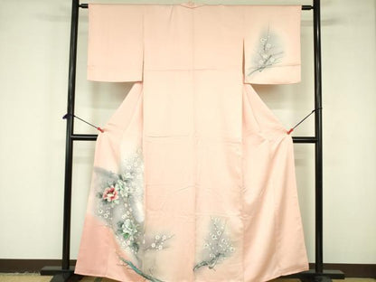 平和屋着物▼訪問着　手描き　牡丹　枝梅　暈し染め　正絹　逸品　DABF3419op