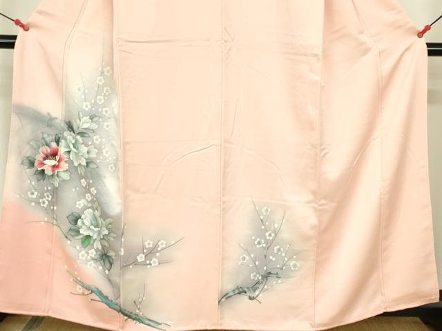 平和屋着物▼訪問着　手描き　牡丹　枝梅　暈し染め　正絹　逸品　DABF3419op