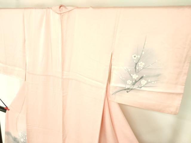 平和屋着物▼訪問着　手描き　牡丹　枝梅　暈し染め　正絹　逸品　DABF3419op