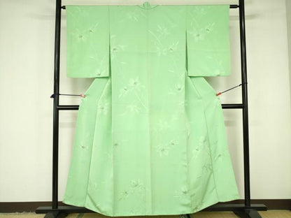 平和屋着物▼上質な小紋　草花　金糸　正絹　逸品　DABF3420op