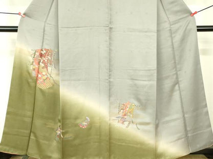 平和屋着物▼訪問着　総刺繍　誰が袖花文　暈し染め　金彩　正絹　逸品　DABF3421op