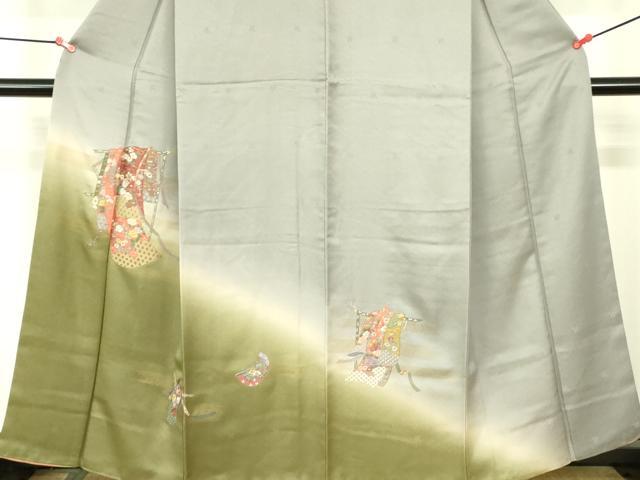 平和屋着物▼訪問着　総刺繍　誰が袖花文　暈し染め　金彩　正絹　逸品　DABF3421op