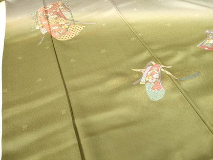 平和屋着物▼訪問着　総刺繍　誰が袖花文　暈し染め　金彩　正絹　逸品　DABF3421op