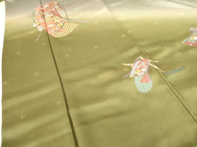 平和屋着物▼訪問着　総刺繍　誰が袖花文　暈し染め　金彩　正絹　逸品　DABF3421op