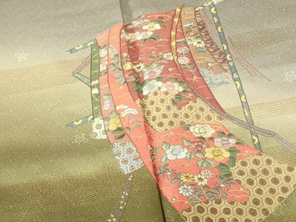 平和屋着物▼訪問着　総刺繍　誰が袖花文　暈し染め　金彩　正絹　逸品　DABF3421op
