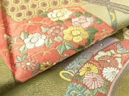 平和屋着物▼訪問着　総刺繍　誰が袖花文　暈し染め　金彩　正絹　逸品　DABF3421op