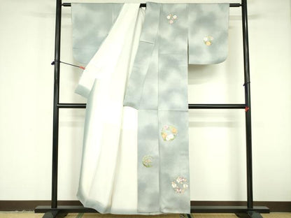 平和屋着物▼訪問着　総刺繍　花丸文　金糸　正絹　逸品　DABF3429op