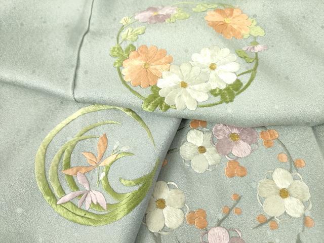 平和屋着物▼訪問着　総刺繍　花丸文　金糸　正絹　逸品　DABF3429op