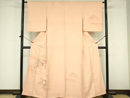 平和屋着物▼訪問着　総刺繍　鴛鴦扇面花文　暈し染め　正絹　逸品　DABF3432op