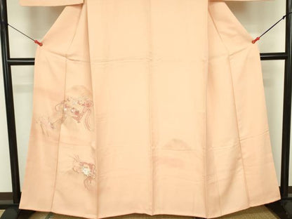 平和屋着物▼訪問着　総刺繍　鴛鴦扇面花文　暈し染め　正絹　逸品　DABF3432op