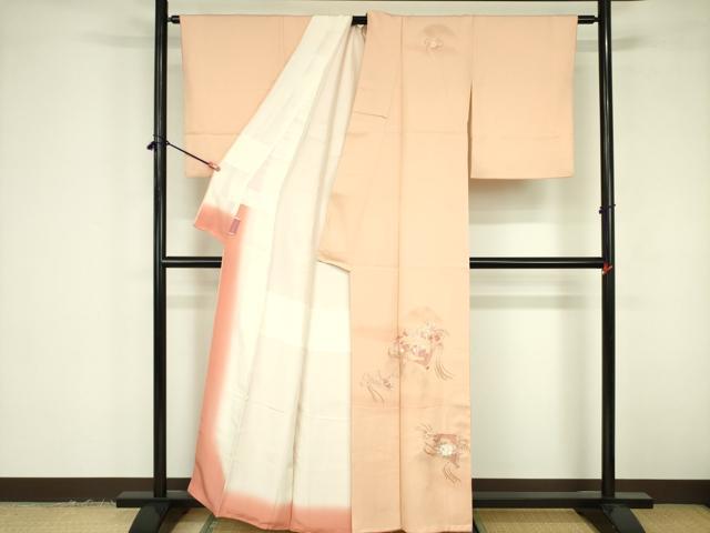平和屋着物▼訪問着　総刺繍　鴛鴦扇面花文　暈し染め　正絹　逸品　DABF3432op