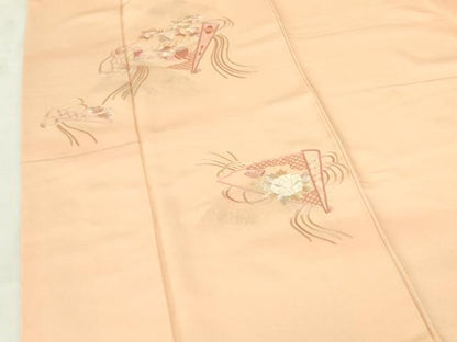 平和屋着物▼訪問着　総刺繍　鴛鴦扇面花文　暈し染め　正絹　逸品　DABF3432op