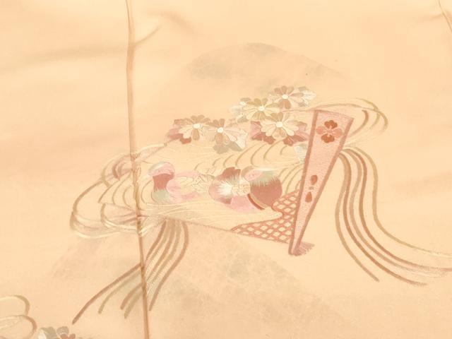 平和屋着物▼訪問着　総刺繍　鴛鴦扇面花文　暈し染め　正絹　逸品　DABF3432op