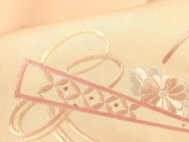 平和屋着物▼訪問着　総刺繍　鴛鴦扇面花文　暈し染め　正絹　逸品　DABF3432op