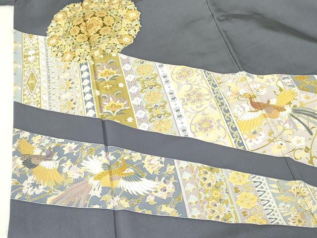 平和屋着物▼豪華色留袖　駒刺繍　鳳凰洋花文　金彩　正絹　逸品　DABF3434op
