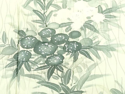 平和屋着物▼訪問着　手描き　草花　正絹　逸品　DABF3436op
