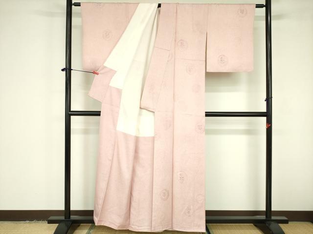平和屋着物▼上質な小紋　地紋起こし　花絵皿文　正絹　逸品　DABF3437op