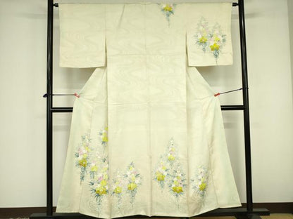 平和屋着物▼訪問着　手描き　草花　正絹　逸品　DABF3439op