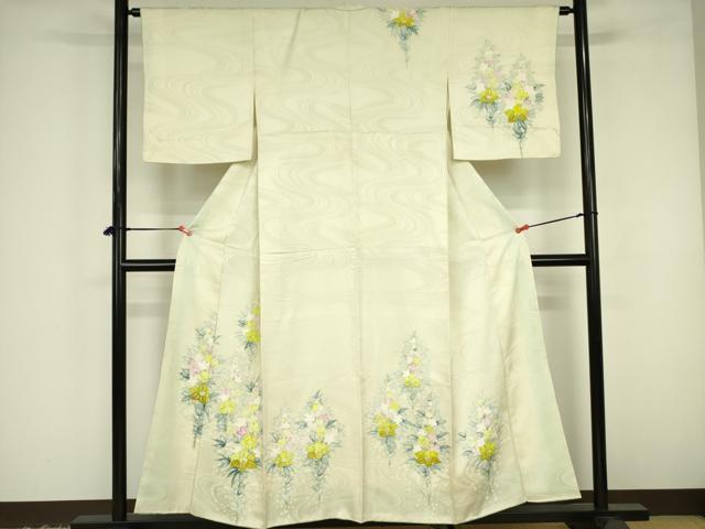 平和屋着物▼訪問着　手描き　草花　正絹　逸品　DABF3439op