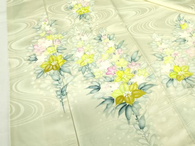 平和屋着物▼訪問着　手描き　草花　正絹　逸品　DABF3439op