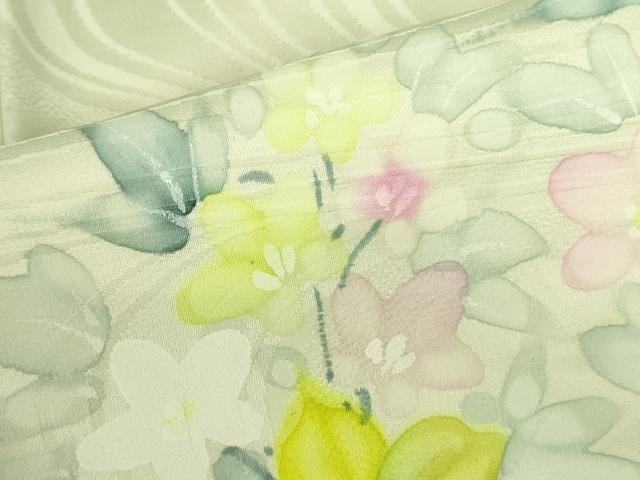 平和屋着物▼訪問着　手描き　草花　正絹　逸品　DABF3439op