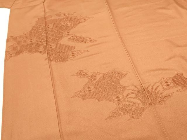 平和屋着物▼中国三大刺繍　スワトウ刺繍　汕頭刺繍　総刺繍　訪問着　洋花文　駱駝色　正絹　逸品　DABF3450op