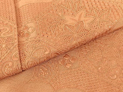 平和屋着物▼中国三大刺繍　スワトウ刺繍　汕頭刺繍　総刺繍　訪問着　洋花文　駱駝色　正絹　逸品　DABF3450op