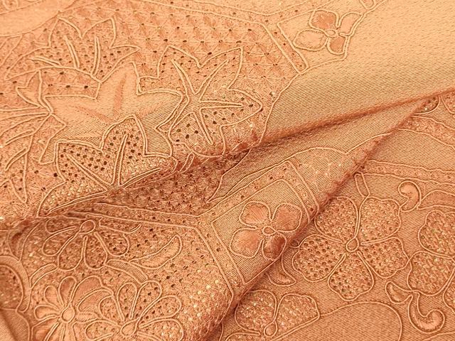 平和屋着物▼中国三大刺繍　スワトウ刺繍　汕頭刺繍　総刺繍　訪問着　洋花文　駱駝色　正絹　逸品　DABF3450op